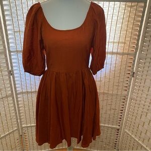 Rust Puff-Sleeve Scoop Neck Mia Joy Women's Dress size XS